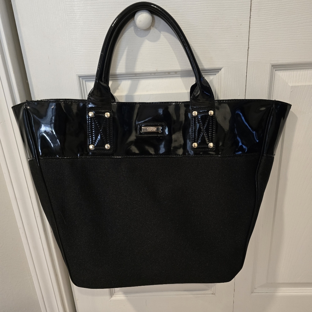 Versace Parfums Black Patent Leather and Mesh Tote Bag